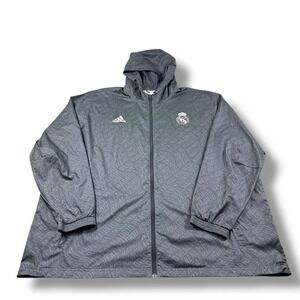 Adidas Real Madrid DNA Spellout AOP Windbreaker Jacket Mens Size 2XL EUC Rare